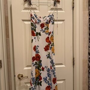 Reformation Juliette Floral Maxi Dress in Red, Blue, and Green